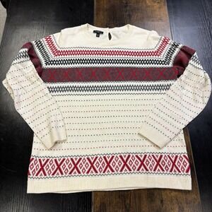 Talbots Women's Petite Med‎ Cashmere Blend Round Neck Long Sleeve Hearts Sweater